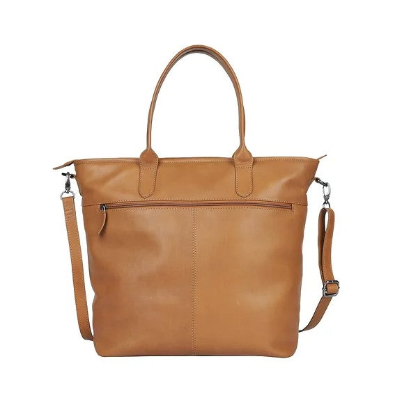 Ledershopper in Cognac mit Reißverschluss und Vortaschen - leder-accessoires.com