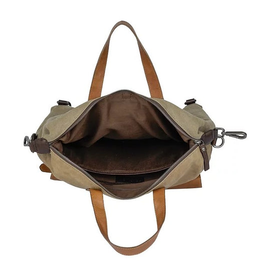 Shopper|Rucksack aus Leder|Canvas in Beige|Braun mit Kurzgriff - leder-accessoires.com