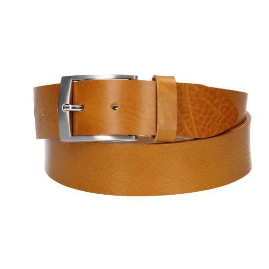 Hochwertiger Ledergürtel 40mm in Senfgelb|Gelb mit Schließe satiniert - leder-accessoires.com