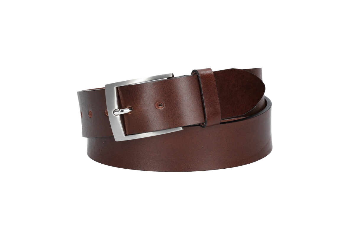 Hochwertiger Ledergürtel 40mm in Braun mit Schließe satiniert - leder-accessoires.com