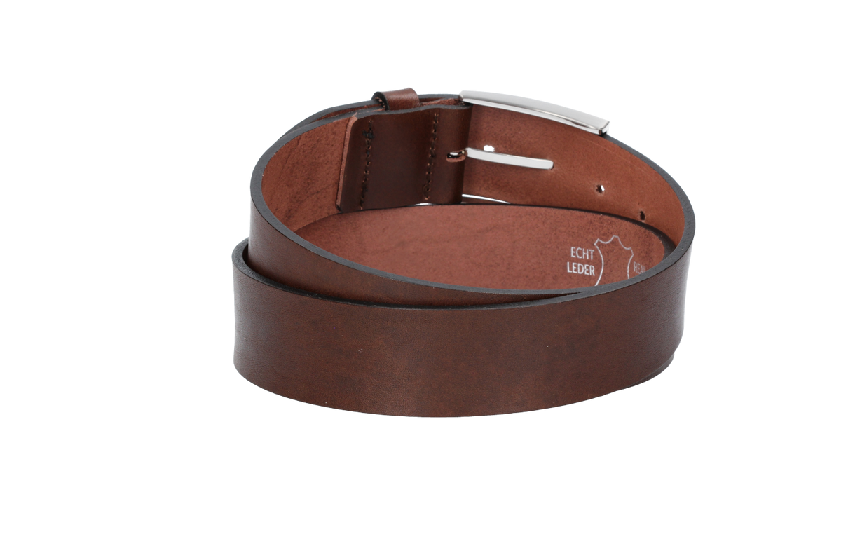 Hochwertiger Ledergürtel 40mm in Braun mit Schließe satiniert - leder-accessoires.com