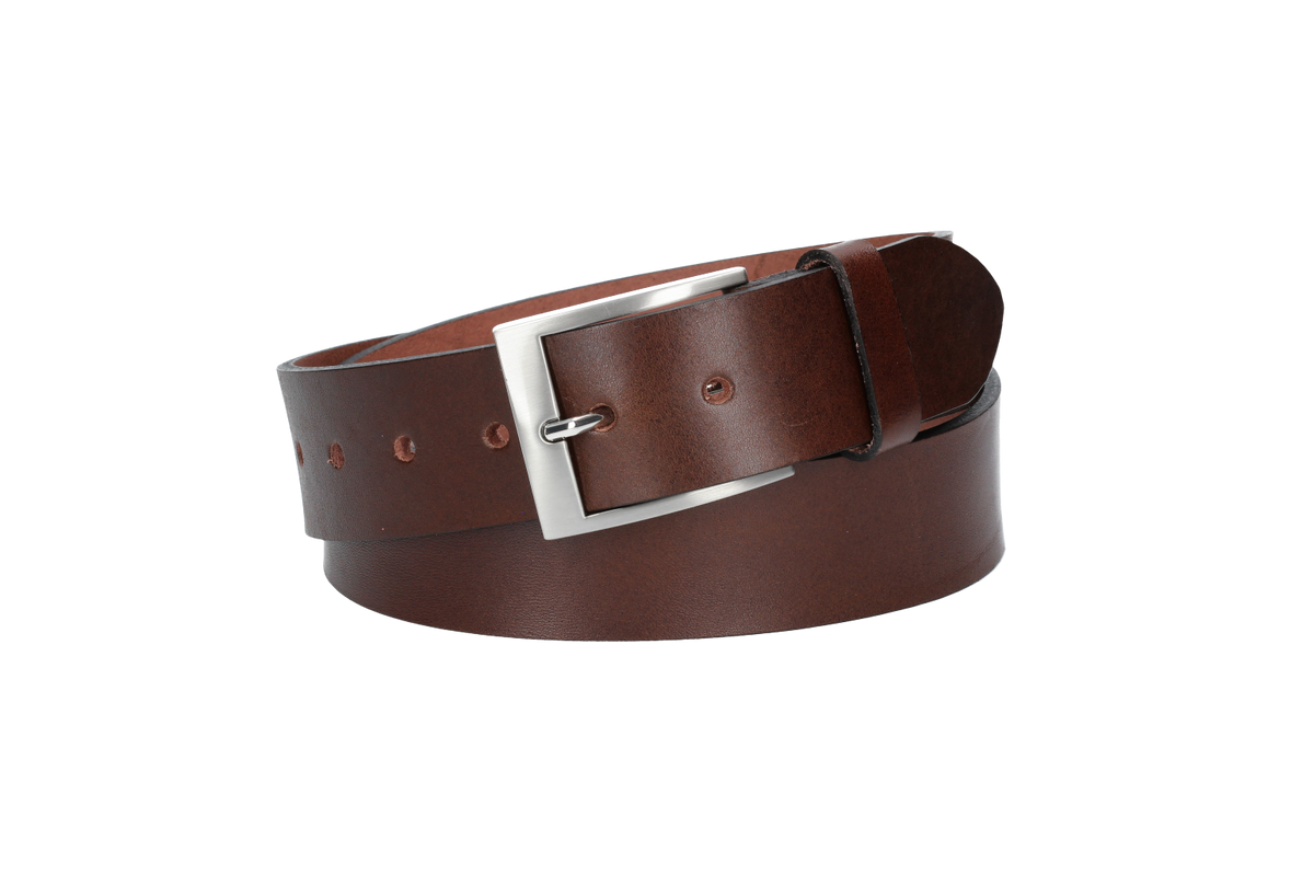 Hochwertiger Ledergürtel 40mm in Braun mit Schließe satiniert - leder-accessoires.com