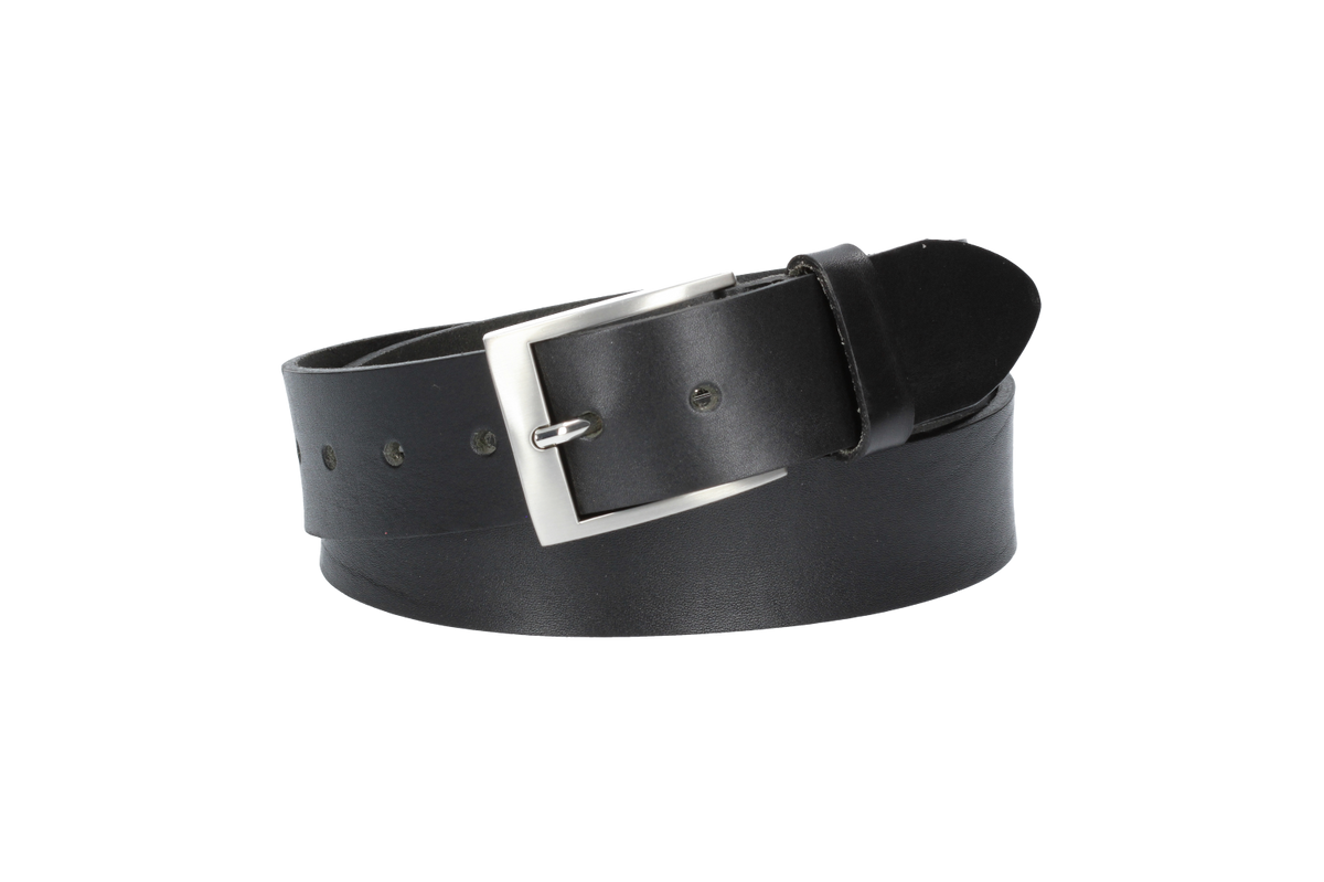 Hochwertiger Ledergürtel 40mm in Schwarz mit Schließe satiniert - leder-accessoires.com
