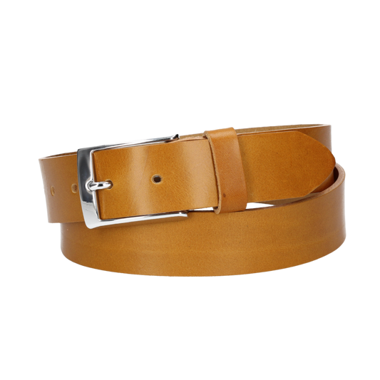 Hochwertiger Ledergürtel 35mm in Senfgelb|Gelb mit Schließe Hochglanz - leder-accessoires.com