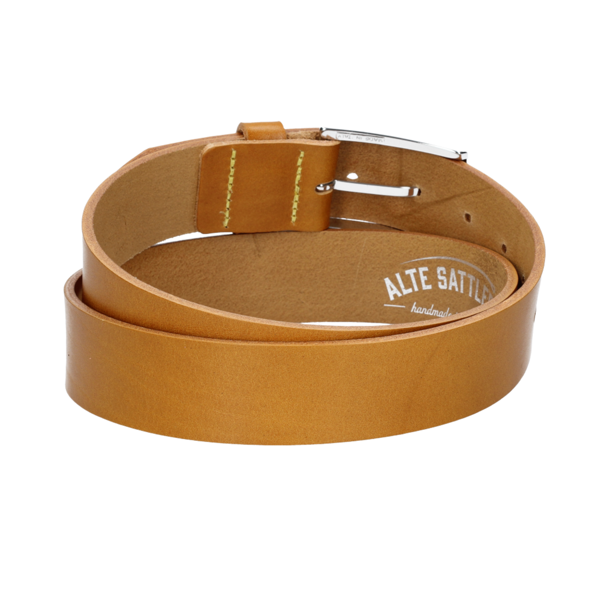 Hochwertiger Ledergürtel 35mm in Senfgelb|Gelb mit Schließe Hochglanz - leder-accessoires.com