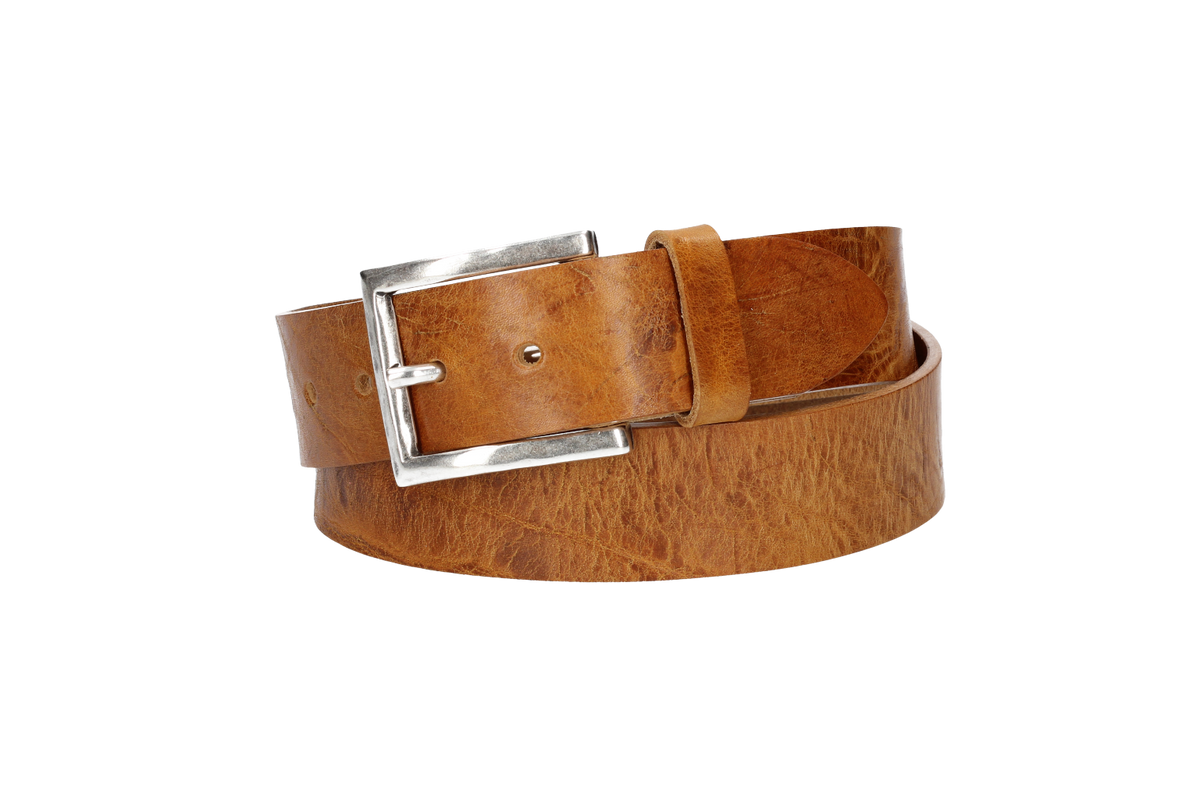 Hochwertiger Ledergürtel 40mm in Gelb|Senfgelb mit rustikaler Schließe in Silber - leder-accessoires.com