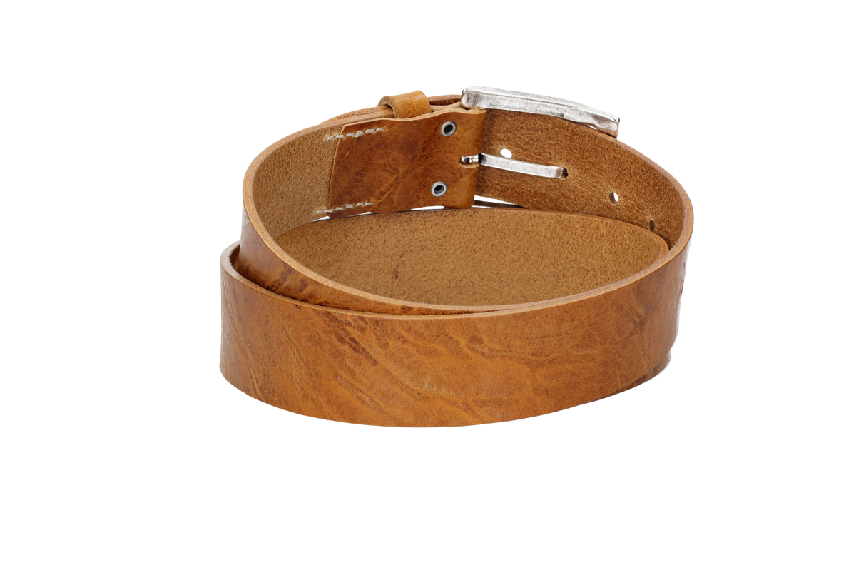 Hochwertiger Ledergürtel 40mm in Gelb|Senfgelb mit rustikaler Schließe in Silber - leder-accessoires.com