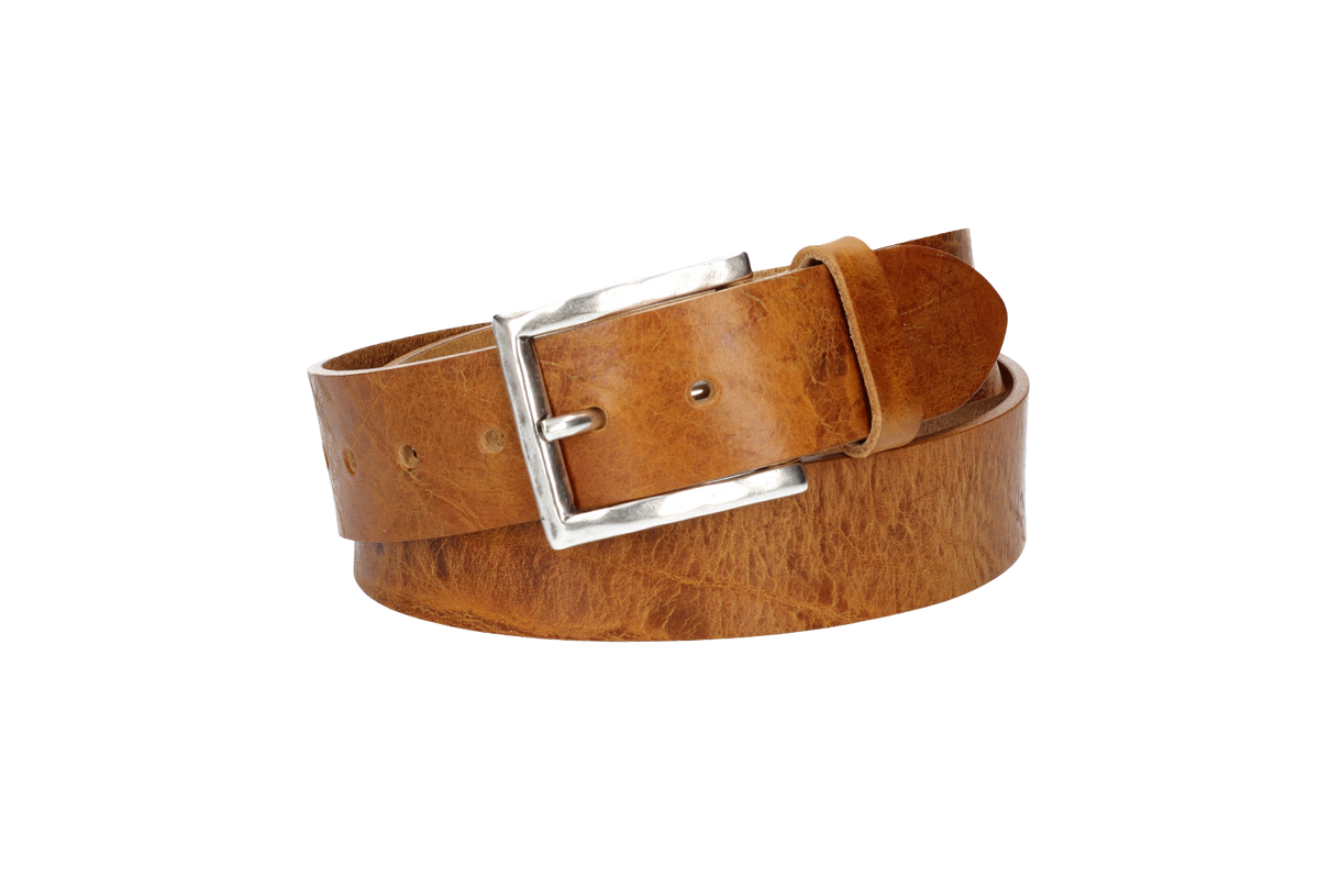 Hochwertiger Ledergürtel 40mm in Gelb|Senfgelb mit rustikaler Schließe in Silber - leder-accessoires.com