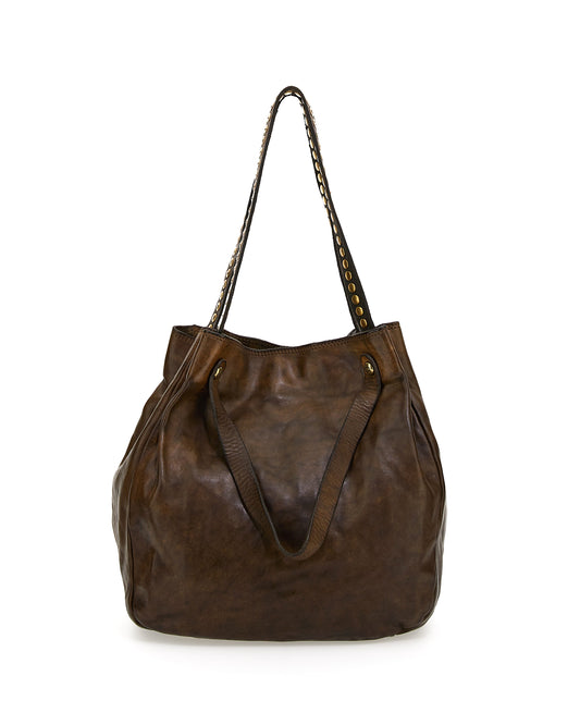 Schultertasche| Kurzgrifftasche in Oliv mit Nieten aus Leder - leder-accessoires.com