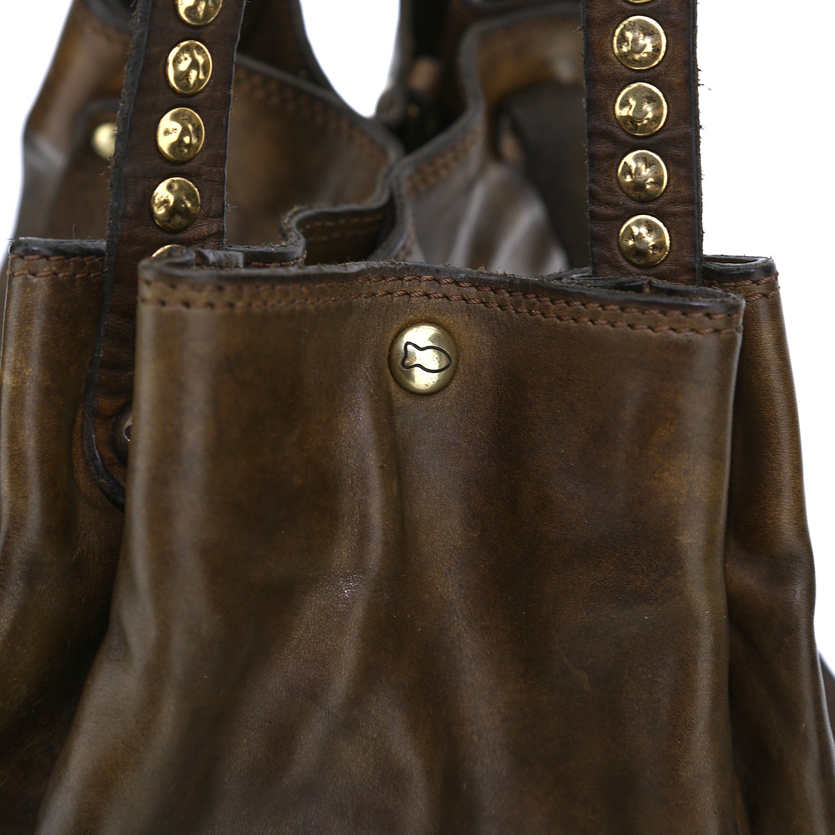 Schultertasche| Kurzgrifftasche in Oliv mit Nieten aus Leder - leder-accessoires.com