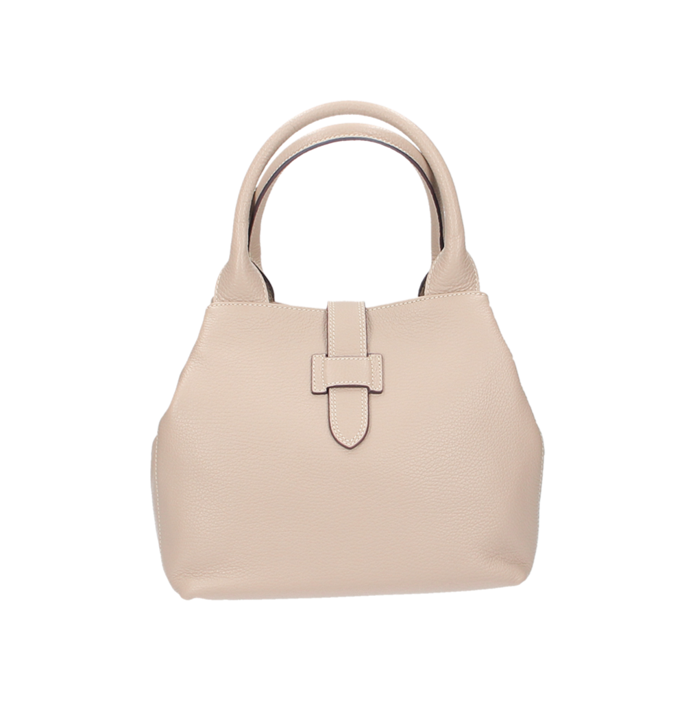Kurzgrifftasche mit Lasche in Natur|Beige aus Leder - leder-accessoires.com