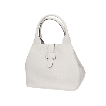 Kurzgrifftasche mit Lasche in Perla|Beige aus Leder - leder-accessoires.com