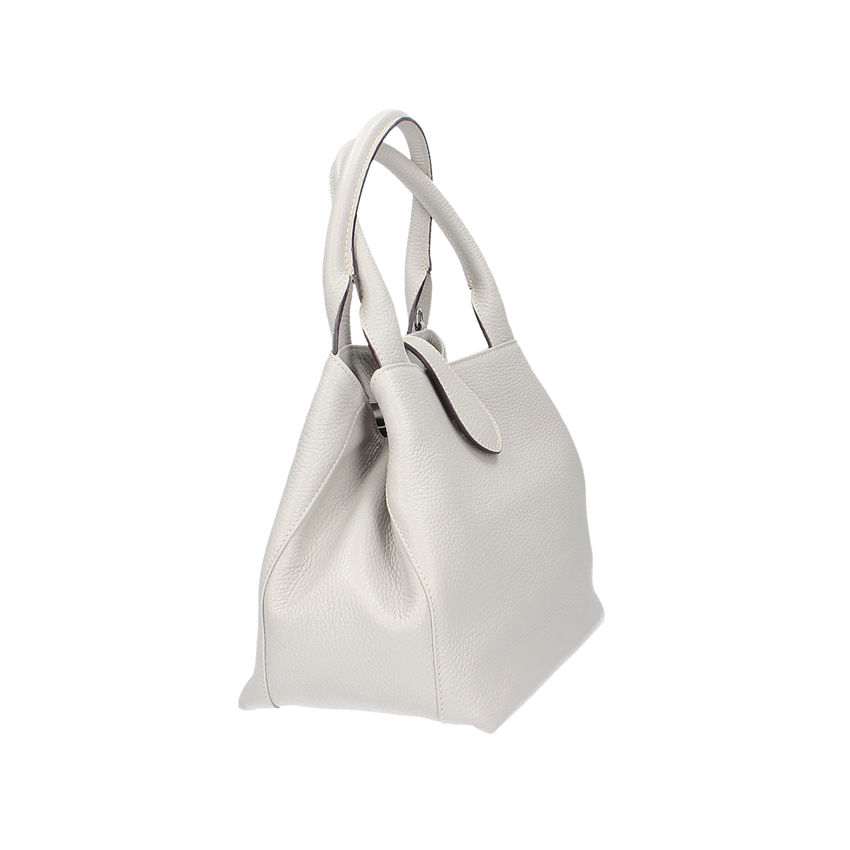 Kurzgrifftasche mit Lasche in Perla|Beige aus Leder - leder-accessoires.com
