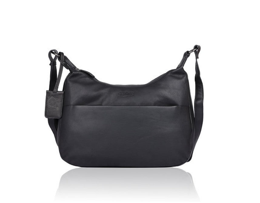 Umhängetasche|Bananenform aus Leder in Schwarz mit Reißverschluss - leder-accessoires.com