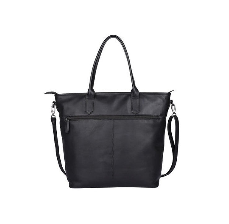 Ledershopper in Schwarz mit Reißverschluss und Vortaschen - leder-accessoires.com