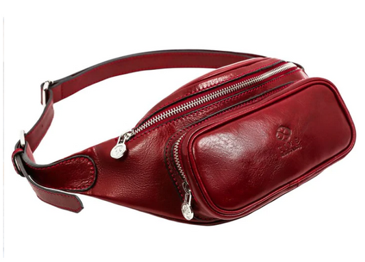 Gürteltasche|Bodybag aus Leder in Rot mit Reißverschluss und Vortasche - leder-accessoires.com