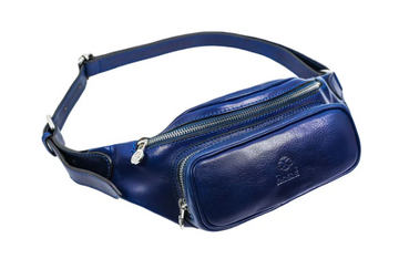 Gürteltasche|Bodybag aus Leder in Blau mit Reißverschluss und Vortasche - leder-accessoires.com