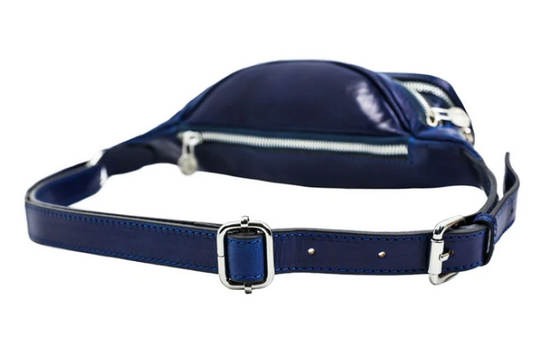Gürteltasche|Bodybag aus Leder in Blau mit Reißverschluss und Vortasche - leder-accessoires.com