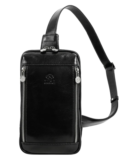 Gürteltasche|Bodybag klein aus Leder in Schwarz - leder-accessoires.com