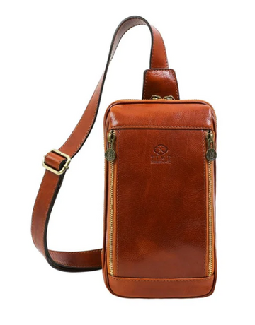 Gürteltasche|Bodybag klein aus Leder in Cognac - leder-accessoires.com