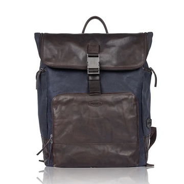 Rucksack mit Überschlag in Blau|Braun aus Canvas und Leder - leder-accessoires.com