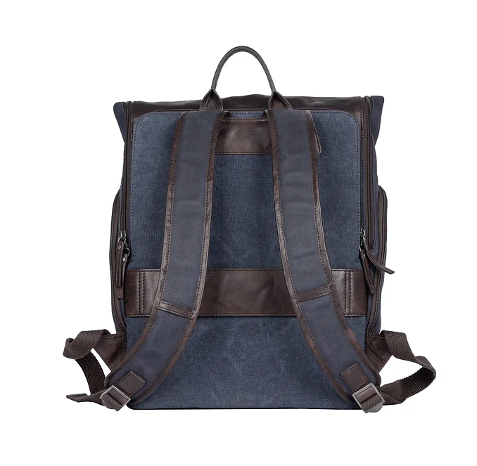 Rucksack mit Überschlag in Blau|Braun aus Canvas und Leder - leder-accessoires.com
