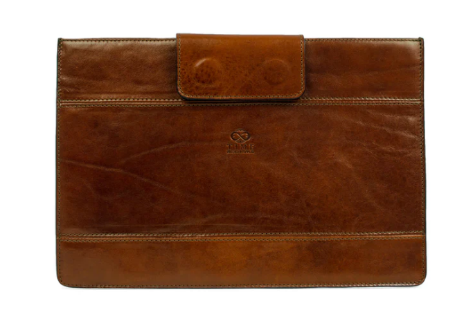 Laptophülle Cognac 13 " aus glänzendem Leder - leder-accessoires.com
