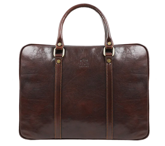 Laptoptasche Braun aus glänzendem Leder - leder-accessoires.com
