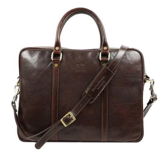 Laptoptasche Braun aus glänzendem Leder - leder-accessoires.com