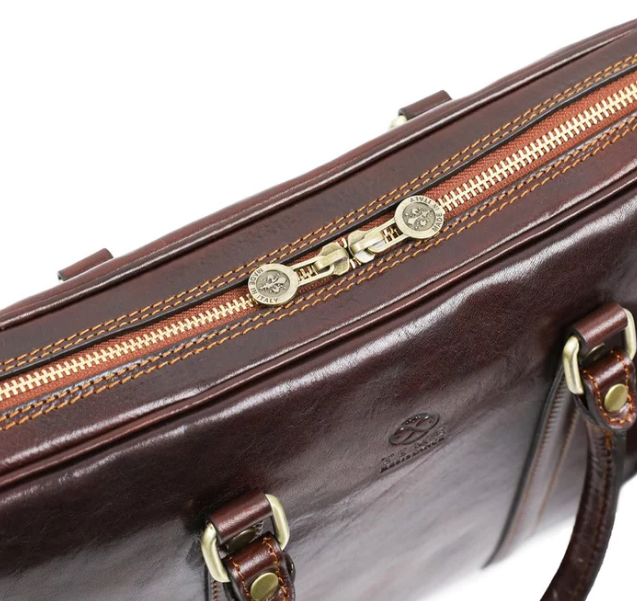 Laptoptasche Braun aus glänzendem Leder - leder-accessoires.com