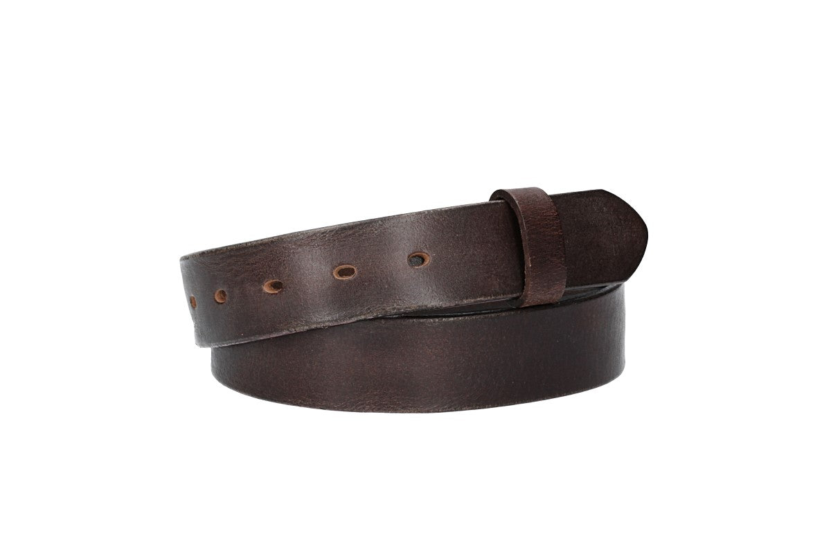 Lederriemen | Gürtelrohling Glanz 35mm in Braun mit Schlaufe und Kapplochteil - leder-accessoires.com