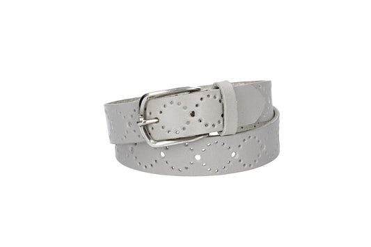 Ledergürtel Kids 25mm in Hellgrau mit Lochmuster und Schließe Silber - leder-accessoires.com