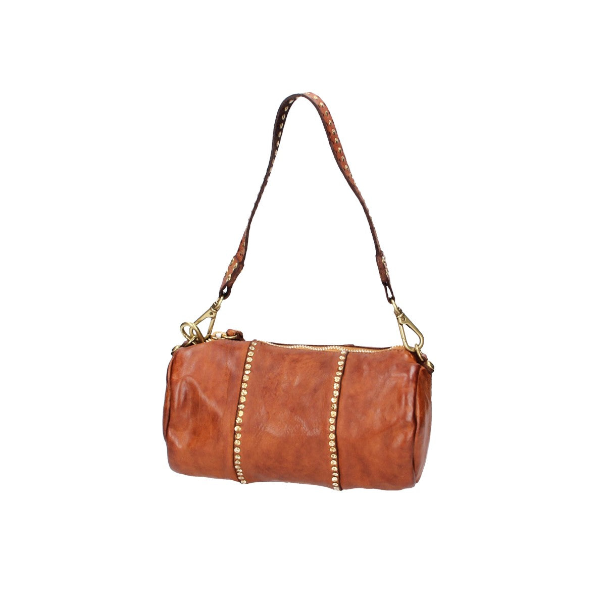 Umhängetasche-Rollenform in Cognac mit Reißverschluss - leder-accessoires.com