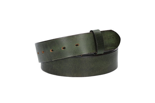 Lederriemen | Gürtelrohling Glanz 40mm in Grün mit Schlaufe und Kapplochteil - leder-accessoires.com