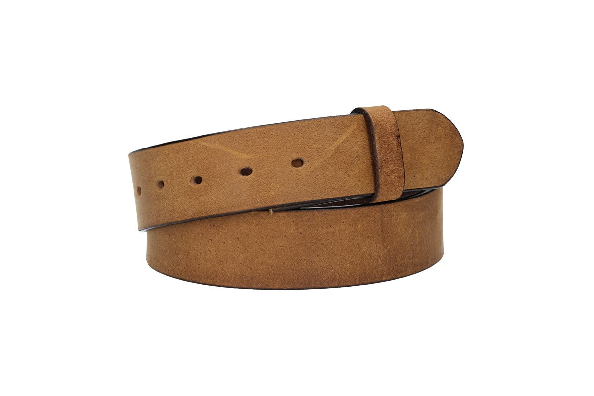 Lederriemen | Gürtelrohling Matt 40mm in Hellbraun mit Schlaufe und Kapplochteil - leder-accessoires.com