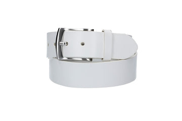 Ledergürtel Überlänge Weiß 40mm mit glänzender Schließe in Silber - leder-accessoires.com