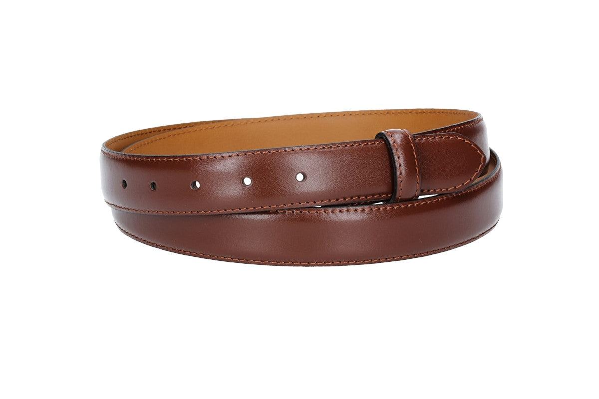 Lederriemen | Gürtelrohling 30mm bombiert in Cognac mit Schlaufe und Kapplochteil - leder-accessoires.com