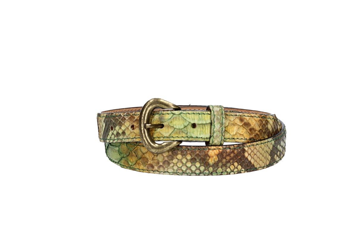 Schlangenledergürtel 25mm Grün mit Schließe in Gold - leder-accessoires.com