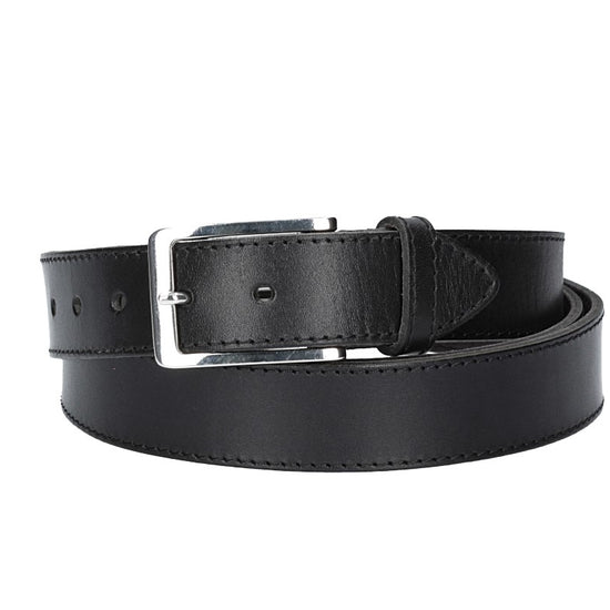 Ledergürtel Überlänge Schwarz 35mm abgenäht mit glänzender Schließe - leder-accessoires.com