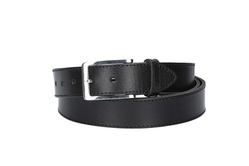 Ledergürtel Überlänge Schwarz 35mm abgenäht mit glänzender Schließe - leder-accessoires.com