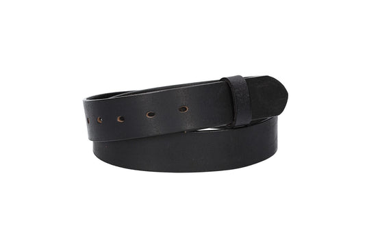 Lederriemen | Gürtelrohling Matt 35mm in Schwarz mit Schlaufe und Kapplochteil - leder-accessoires.com