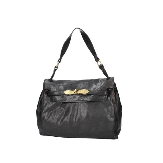 Schultertasche in Schwarz mit Überschlag und Riegel - leder-accessoires.com