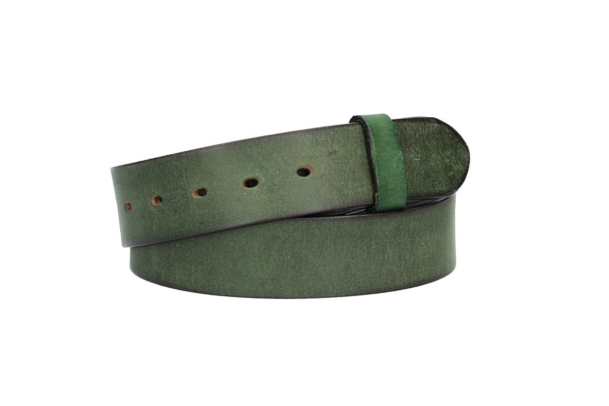 Lederriemen | Gürtelrohling Matt 40mm in Grün mit Schlaufe und Kapplochteil - leder-accessoires.com