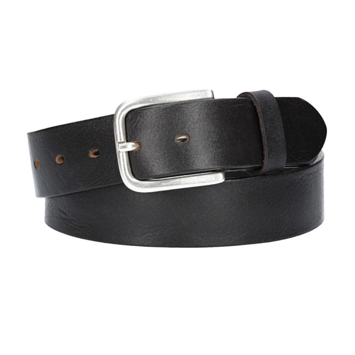 Ledergürtel Schwarz  40mm mit Dornschließe in Silber - leder-accessoires.com