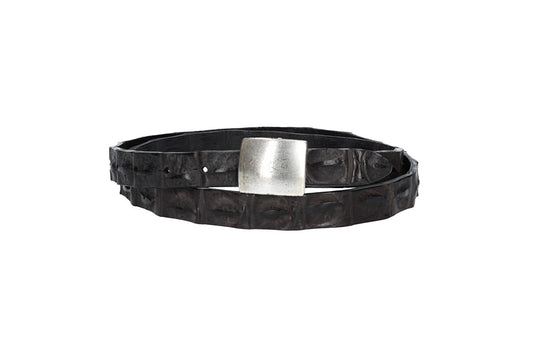 Krokoledergürtel 20mm Schwarz mit Koppelschließe in Silber - leder-accessoires.com
