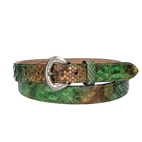 Schlangenledergürtel 25mm Grün|Braun und Dornschließe in Silber - leder-accessoires.com