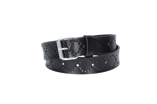 Ledergürtel Kids 25mm in Schwarz mit Lochmuster und Schließe Silber - leder-accessoires.com