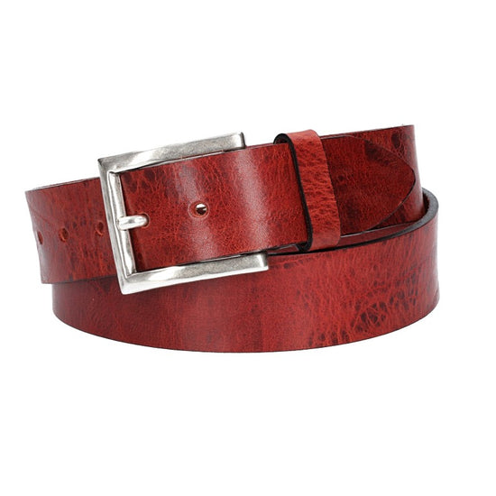 Hochwertiger Ledergürtel 40mm in Dunkelrot mit rustikaler Schließe in Silber - leder-accessoires.com