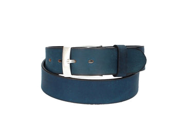 Ledergürtel Blau|Marine 40mm mit Dornschließe in Silber - leder-accessoires.com