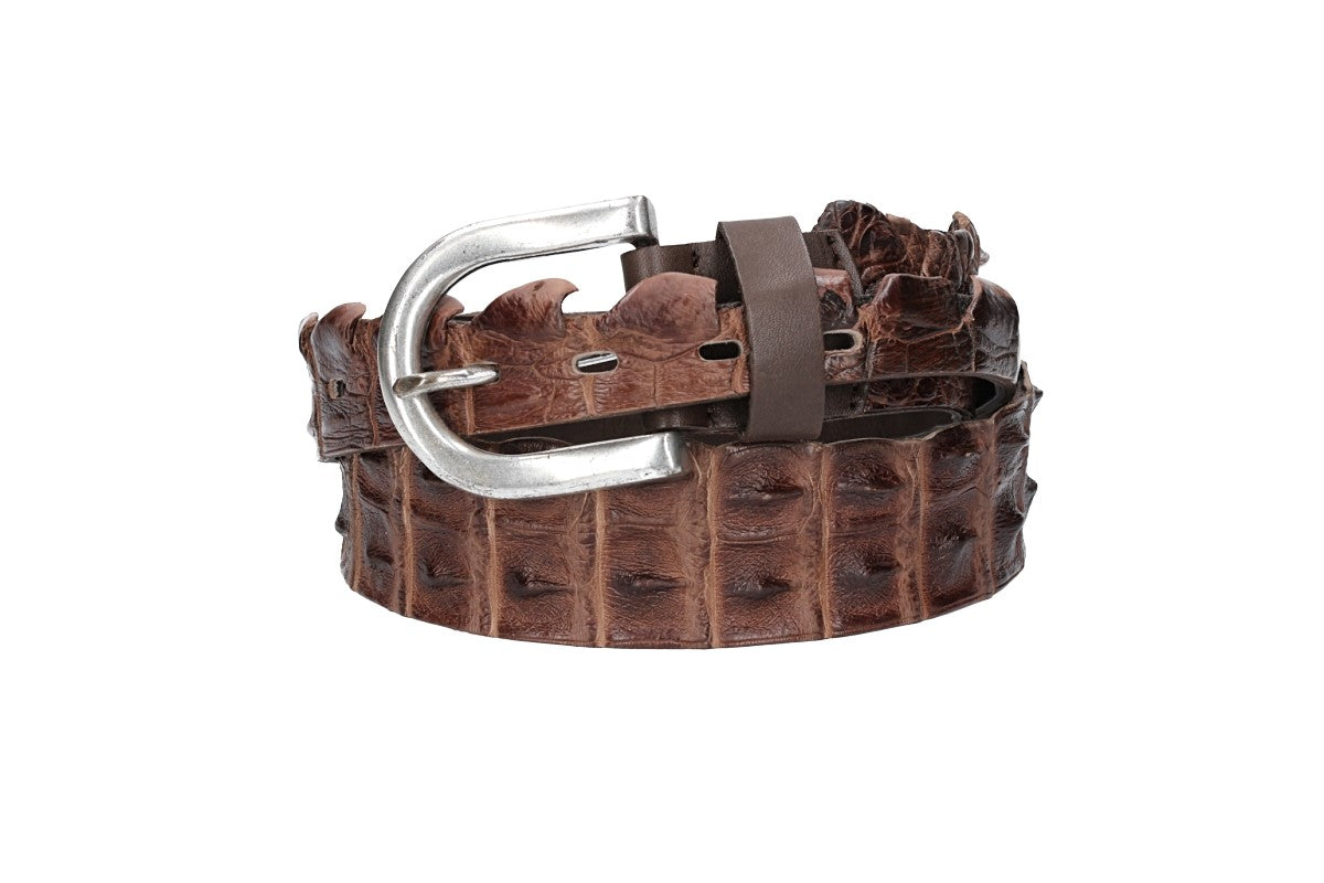 Kroko-Ledergürtel Braun 40mm mit Schließe in Silber - leder-accessoires.com